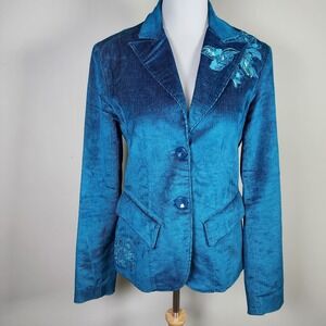 Armor Jeans Corduroy Blazer Womens XS Single‎ Breasted Jacket Preppy Embroidery